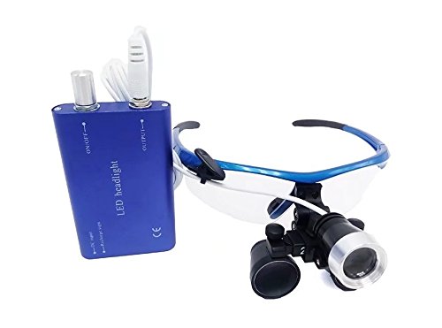 BoNew 2.5x420mm Portable Surgical Binoculars Magnifier Optical Glass + 3W LED Headlight Blue