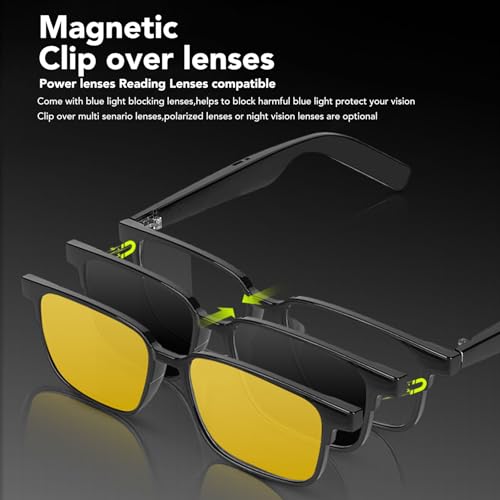 Yoidesu BT 5.3 Smart Glasses Wireless Open Ear Speaker Dual Microphones Voice Control IP5 Smart Sunglasses for Men Women with Polarized Night Vision Lens