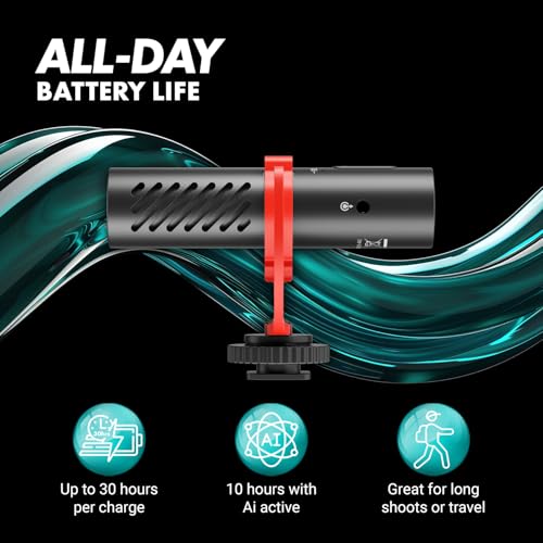 Movo VXR10-AI v2 Shotgun Microphone with AI Noise Cancellation - Camera Microphone for DSLR, Smartphone & Computer - Supercardioid On-Camera Mic with 3.5mm & USB-C Cables - Latest Version
