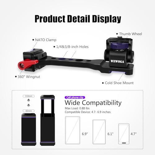 Aluminum Monitor Mount Phone Handle Compatible for DJI RS5-RS2 Serie Gimbal