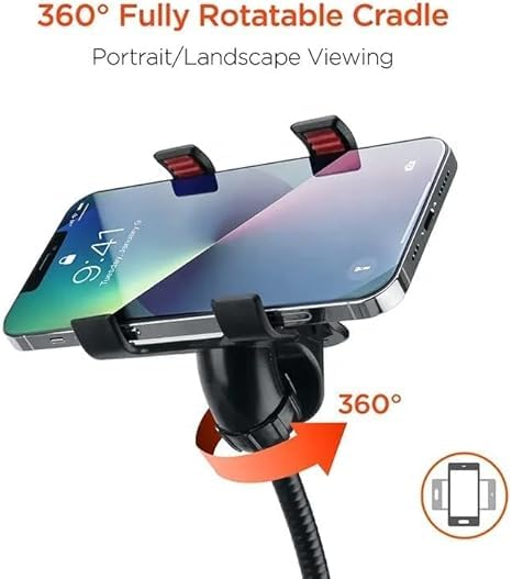 Gooseneck Universal Phone Holder for Bed, Desk, Headboard, Bed, Bedside, Table, Lazy Bracket Flexible Gooseneck Long Arm Stand 360 Adjustable , Overhead Cell Phone Clamp Mount, for All 3.5-7” Devices