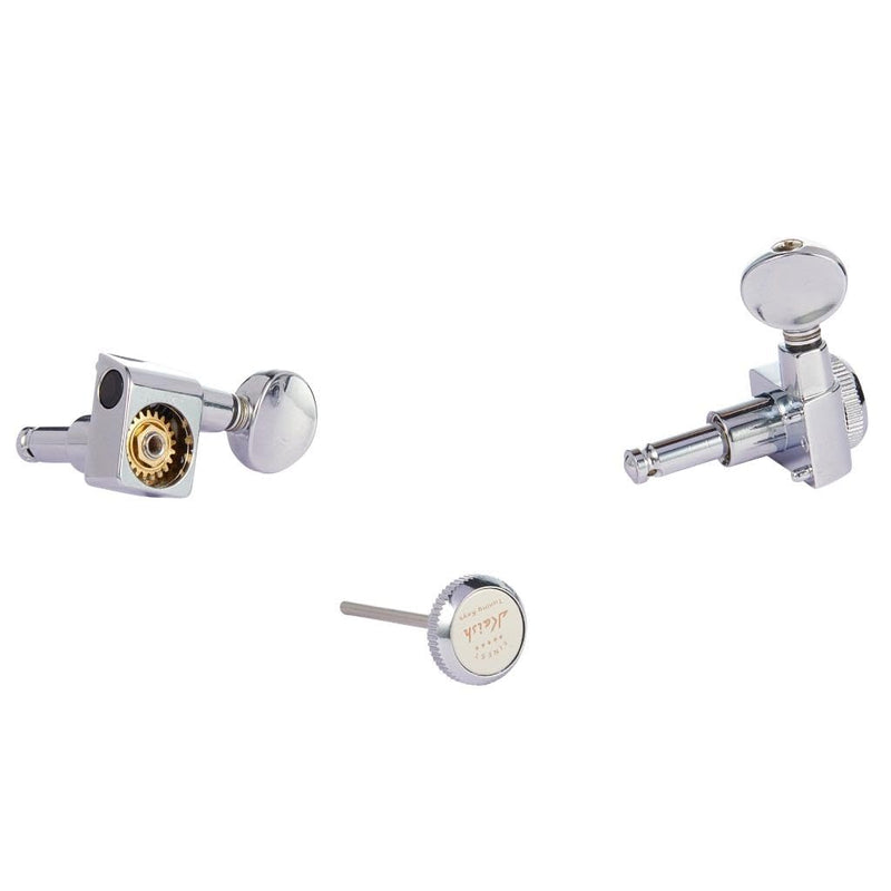 KAISH 21:1 Dual Pin (No Screws) Locking Tuners 2 Pin Locking Tuning Keys Pegs Tuning Machine Heads fits for American Series Strat/Tele Guitars Vintage Oval Button Chrome