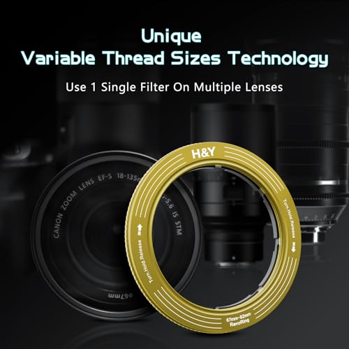H&Y RevoRing Adjustable 67-82mm to 82mm Step Up Ring for Filters | 67-82mm to 82mm Variable Step Up Ring, Secure Turn-Hold Lock, Lens Filter Adapter Ring, Aluminum, Yellow