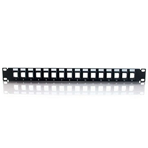 C2G 16-Port Patch Panel - Blank 1U Keystone Panel for Ethernet Cables - Works with Almost Any Snap-in Jack Including Cat6-03858, Black