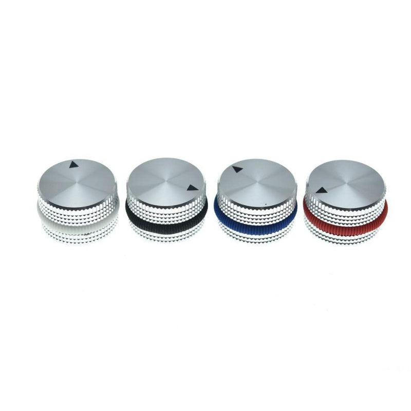 [AUSTRALIA] - Dopro 4-Pack 25 * 15.5mm Set Screw Style Aluminium Potentiometer Knobs 1/4" Universal Pot Control Knobs with Rubber Ring and Indicator for Guitar/Bass Equipments Silver with Red Ring 
