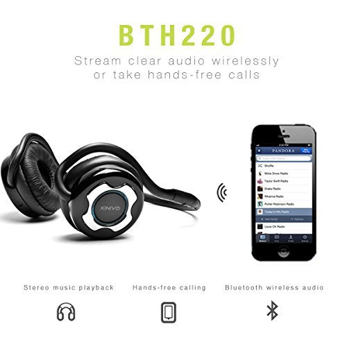 Kinivo BTH220 Bluetooth Stereo Headphones with BTD-400 USB Bluetooth PC Adapter (Black, Bluetooth 4.0, Compatible with Windows, Raspberry Pi, Linux, Wireless Music Streaming and Hands-Free Calling)