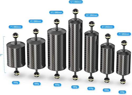 Sea frogs Carbon Fiber Float Arm D80mm, 8'', Buoyancy Provided 600g D80mm, 8'' Carbon Fiber Float Arm