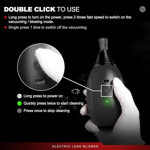 LENSGO Electric Air Blow,Camera Cleaning Kits with 4 Cleaning Heads for CMOS/Regular/Crevice Clean and Brush, 4.0kPa Dust Removal Type C Charge (Black) Black