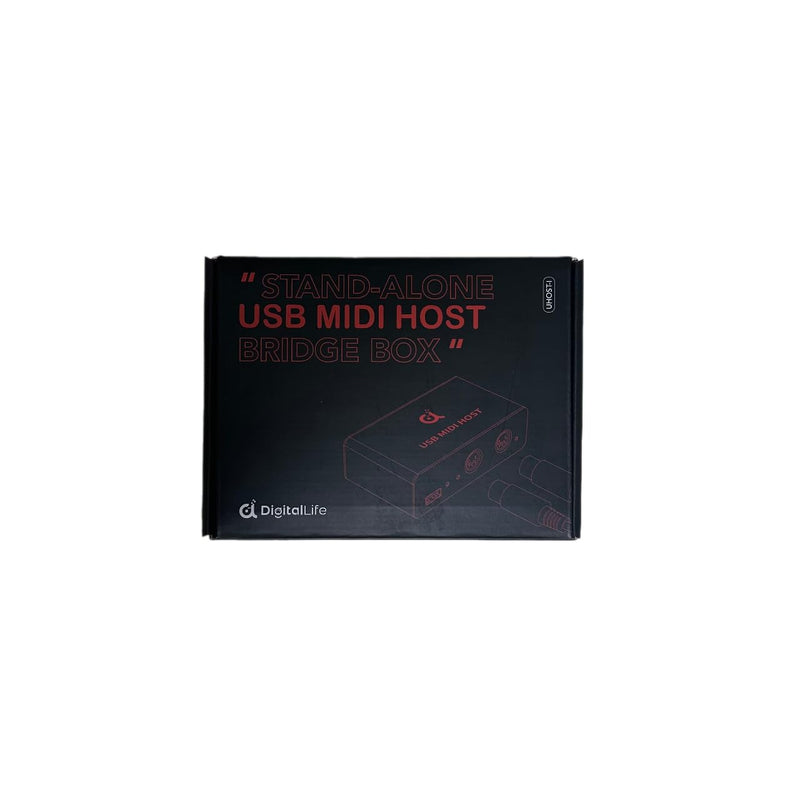 DigitalLife Stand-Alone USB MIDI Host Bridge Box - 1-In/1-Out 5-PIN DIN MIDI Interfaces, LED Indicator, Metal, Red (No computer needed) MIDI-Host (Red)