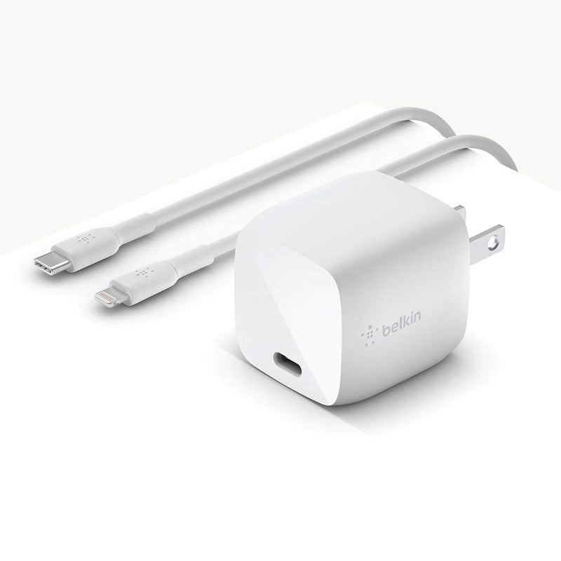 Belkin USB-PD GaN Charger 30W(USB-C Fast Charger & Braided USB C to Lightning Cable MFi Certified iPhone Fast Charger Type C(White)