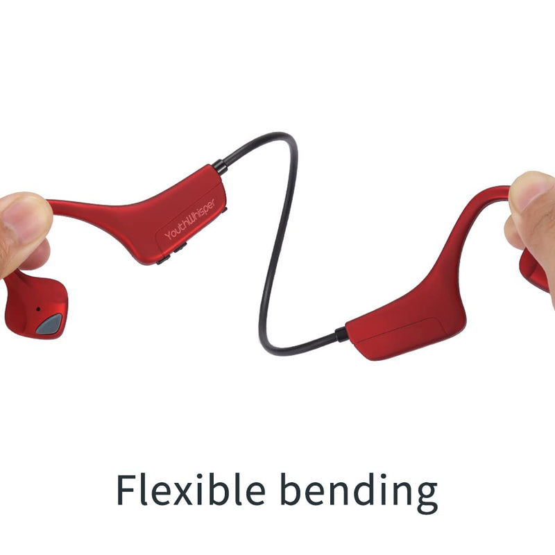 Bone Conduction Headphones Bluetooth, YouthWhisper Open Ear Wireless Earphones, Sports Headphones with Mic Waterproof for Running Cycling Hiking Walking and Workout (Red) Red