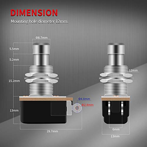 DaierTek 13PCS SPST Momentary Soft Touch Foot Switch with 8PCS Footswitch Topper Metal Foot Switch Topper with 2 Set Screws Rubber Insert