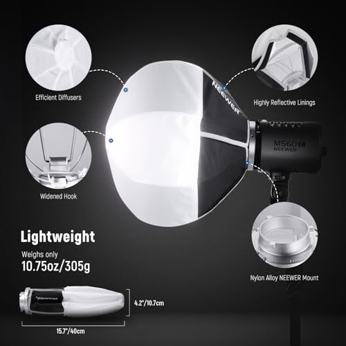NEEWER 12"/30cm Lantern Softbox with NEEWER Mount (Not Bowens Mount), Quick Release 360° Omnidirectional Light Diffuser Modifier Mini Softbox for MS60 MS60B MS60C MS150B LED Video Studio Light, NS6L