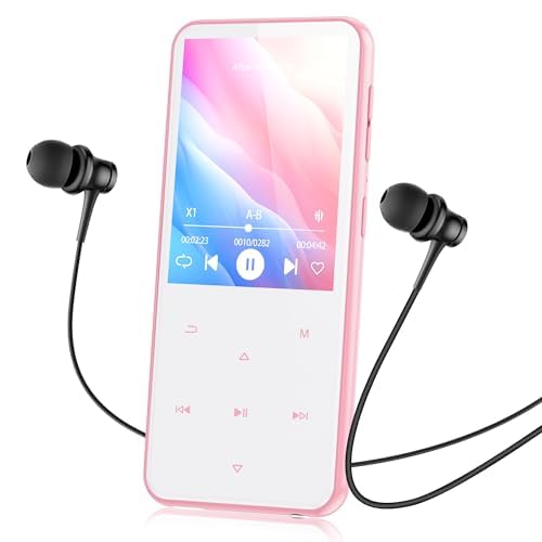 AGPTEK 64GB MP3 Player with Bluetooth, M3 2.4 inch Music Player with Speaker and FM Radio, Touch Buttons, Supports Up to 128GB(Pink) Pink