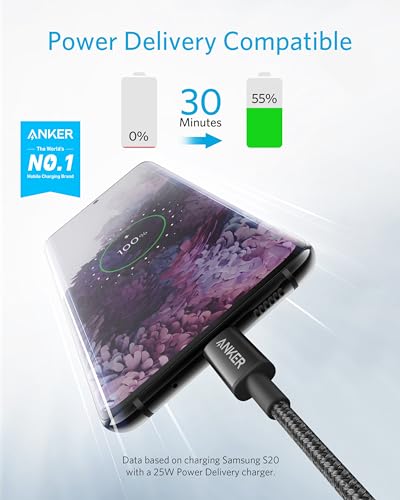 Anker USB C to USB C Cable, New Nylon USB C Charger Cable (6ft, 2Pack), Type C 60W(3A) for iPhone 15/15 Pro/15 Plus/15 Pro Max, iPad mini 6/ Pro 2021 USB-C Hub,Fast 10Gbps USB 3.2 Display Hub
