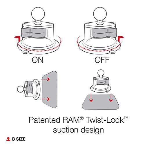 RAM MOUNTS Twist-Lock Suction Cup Base with B Size 1" Ball Mount | Windshield and dash mounting base, compatible with RAM Mounts holders and arms