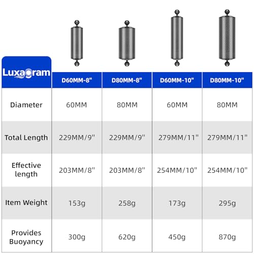 Luxagram D80mm 8'' Carbon Fiber Buoyancy Arm, Buoyancy Provided 620g 8''-D80mm