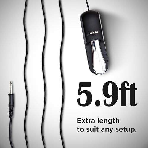 VALDI BP-3 Sustain Pedal - Universal Pedal for Keyboard Piano, Digital Pianos, MIDI Keyboards & Synths - Conversion Switch for All Brands - 1/4'' Jack, Anti-Slip Design, Extended Cable (BLACK) BLACK