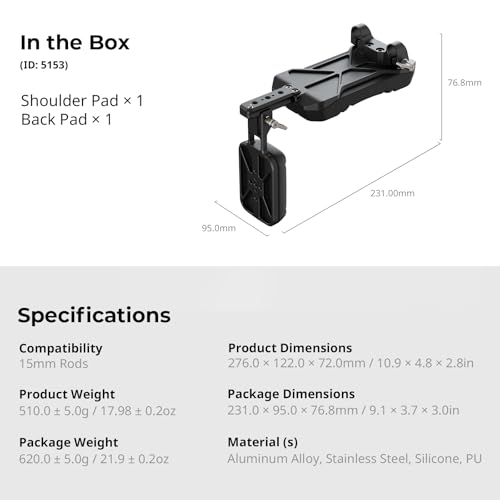 SmallRig Universal 15mm Shoulder Pad Support, Shoulder Mount Rig with 15mm Dual Rod Clamp & Back Pad 5153
