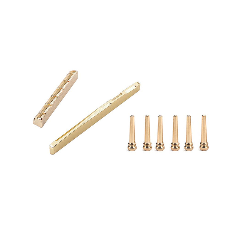 Acoustic Guitar Bridge Pins, Brass Guitar Bridge Saddle Nut Set for 6 String Guitar Replacement Parts