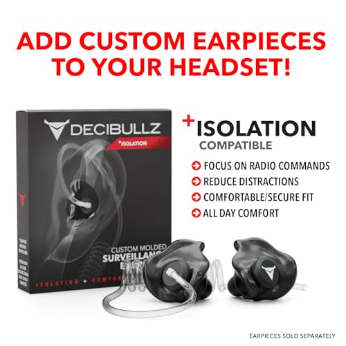 Decibullz 2-Way Surveillance Acoustic Tube Headset, K1 Earpiece Audio Set Compatible with Kenwood K-Plug & Baofeng, Inline PTT Mic, Clear Coil, K-Type 2-Pin (3.5mm & 2.5mm) Jack + Isolation