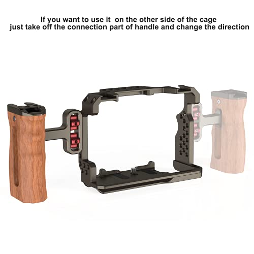 Wooden Mini Handle Side Handgrip with 1/4"-20 Screws for Digital Camera DSLR Camera Cage with Cold Shoe Mount Built-in Wrench can Up and Down Adjustable - Bronze Side Handgrip-Bronze