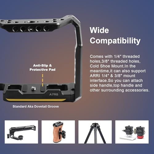 ILCE-7RM5/A7RM5/Alpha A7R V/A7R5 Camera Cage,ILCE-7M5/Alpha 7 V/A7M5 Cage with Cold Shoe Mount for ARCA and Compatible with ARRI 3/8”Interface and for Filmmaking or Vlog