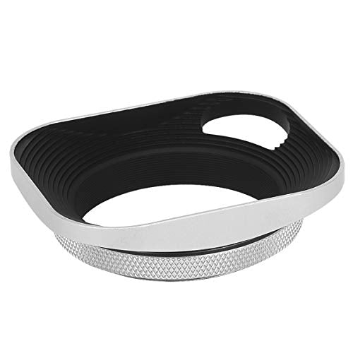 Haoge LH-ES2 49mm Square Metal Screw-in Lens Hood Hollow Out Designed with Cap for Leica Rangefinder Camera with 49mm E49 Filter Thread Lens Silver