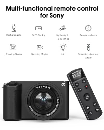 for Sony Camera Remote Control, Hanpusen Rechargeable Wireless Shutter Release with OLED Screen for ZV-E10/ZV-1/A7 III/A7 IV/ZV-1F/A6400/A6700/A6600/A6100/ZV-E1/FX30/A7C II/FX3, Replace RMT-P1BT For Sony