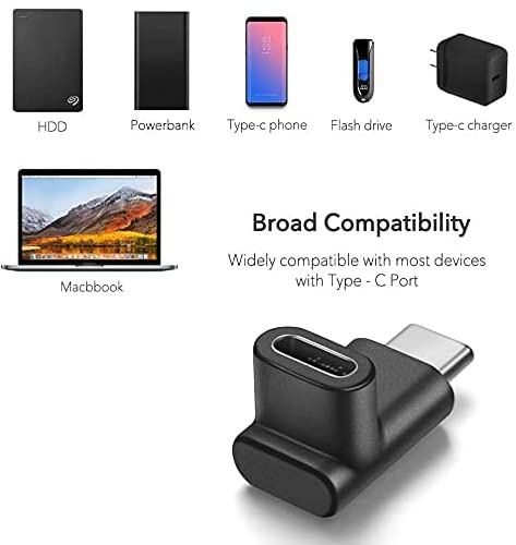 URWOOW Right Angle Type C USB 3.1 Adapter Extension 90 Degree Male to Female Right & Left Angled Extension (2 Pack) 2 pack