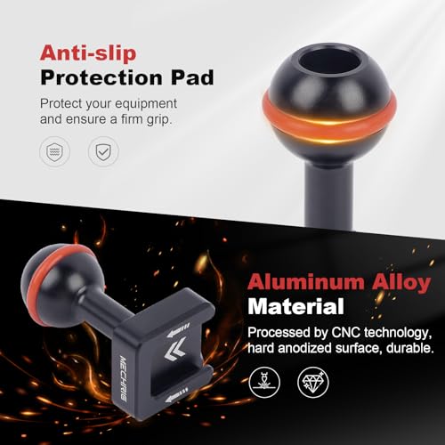 20mm Ball Head Cold Shoe Adapter, CNC Aluminum Camera Mount for DSLR Cameras, Phone Clamps, LED Lights, Microphones - Replacement for Mechrig Magic Arm Accessory(Cold Shoe Mount Ball Head 62009)