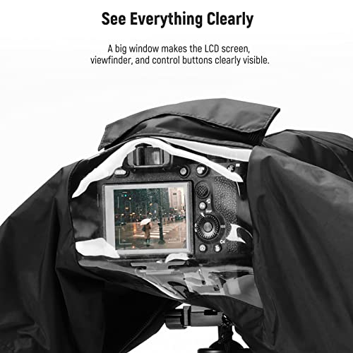 NEEWER Camera Rain Cover, Small Size Durable Nylon Raincoat Compatible with Canon Sony Nikon DSLR Mirrorless Vlog Camera & Lenses Within 200mm, with Sleeves, Drawstrings, Viewing Window, PB003 for Camera (Small)
