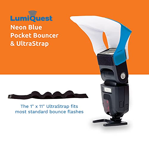 LumiQuest Flash Pocket Bouncer, Flash Diffuser with UltraStrap, Universal Classic Design for External Camera Flashes, Photography Lighting, Light for Pictures, Studio Lights, Neon Blue