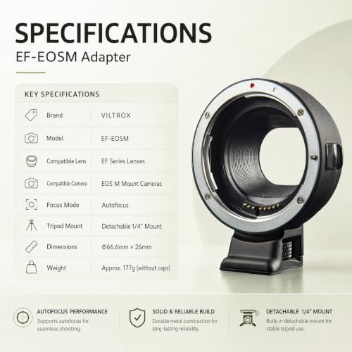 VILTROX EF-EOS M Lens Mount Adapter for Canon EF EF-S Lens to EOS M Cameras