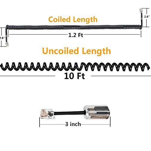 Uvital Telephone Phone Handset Cable Cord, Coiled Length 1.2 to 10 Feet Uncoiled Landline Phone Handset Cable Cord RJ9/RJ10/RJ22 4P4C(Black,2 PCS) 2Pack Telephone Cord