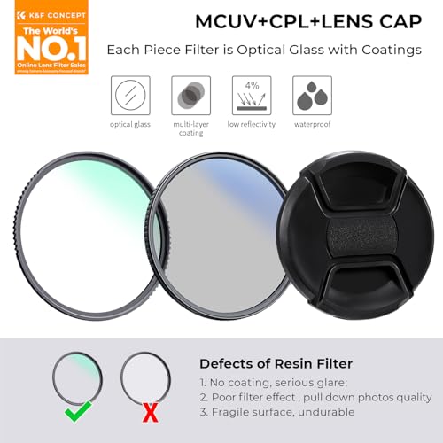 K&F CONCEPT 40.5mm UV CPL Lens Cap Filters Kit 18 Multi-Coated