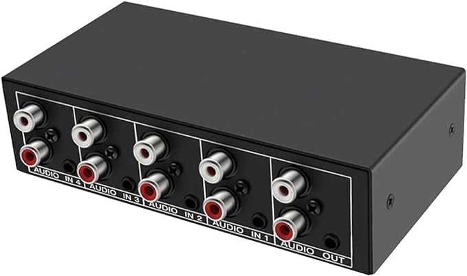 RCA AUX Audio Switcher 4 in 1 out, BolAAzuL Stereo Audio Selector 4X1 Passive 3.5mm Aux L/R RCA Audio Switch Box Analog Audio Selector