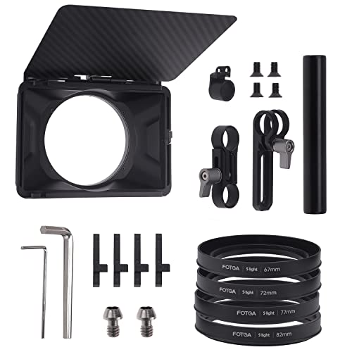 Foto4easy 4x4/4x5.65 Lightweight Mini Matte Box with 15mm Rod Support for DSLR Mirrorless Cameras,Compatible with 52mm/55mm/58mm/62mm/67mm/72mm/77mm/82mm Lens