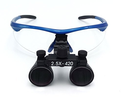BONEW Binoculars Magnifier 2.5X Magnifier 420mm Working Distance Blue Glass Lens Plastic Frame with Anti-Fog DY-101 Practical Protective Case