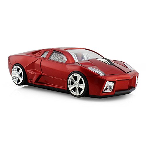 jinfili 2.4GHz Sports Car Wireless Mouse Optical Cool 1600DPI 3D USB Wireless Gaming Mice for Pc Laptop Windows 10 Red