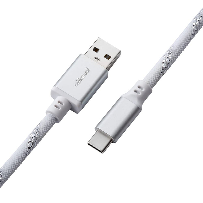 CableMod Pro Coiled Keyboard Cable (Sterling Foil White, USB A to USB Type C, 150cm) Sterling White (White/Silver on White)