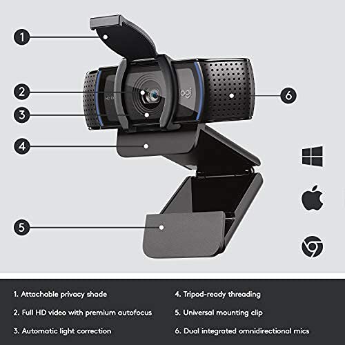 Logitech C920e HD 1080p Mic-Enabled Webcam, certified for Zoom, Microsoft Teams compatible, TAA Compliant + Litra Glow Premium LED Streaming Light with TrueSoft, adjustable monitor mount