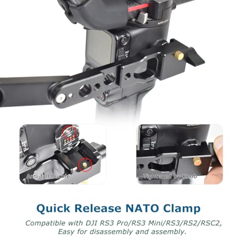 360° Adjustable Handgrip Handle with NATO Clamp for DJI RS3 Pro/RS3 Mini/RS3/RS2/RSC2, Gimbal Sling Grip with Coldshoe 1/4" Holes Extension Mount