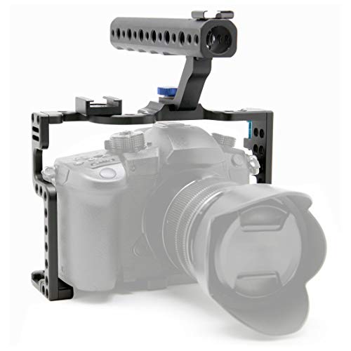 1/4" Threaded Hole Camera Cage Kit Free Angle with Top Handle Hot/Cold Shoe Mount Compatible with Panasonic Lumix GH5 GH5S DSLR Camera