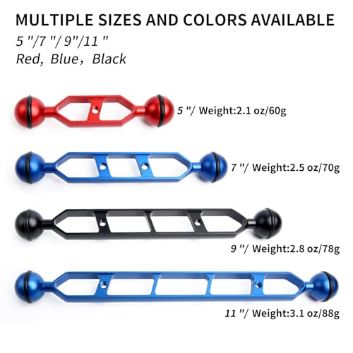 Blue 5" Underwater Aluminum Alloy Extension Arm (2-Pack) - Dual Ball System with 1" Head Connector, Waterproof & Rustproof for Diving Camera Tray/Strobe/Video Light, Scuba Photography Gear 5" Extension Arm Blue