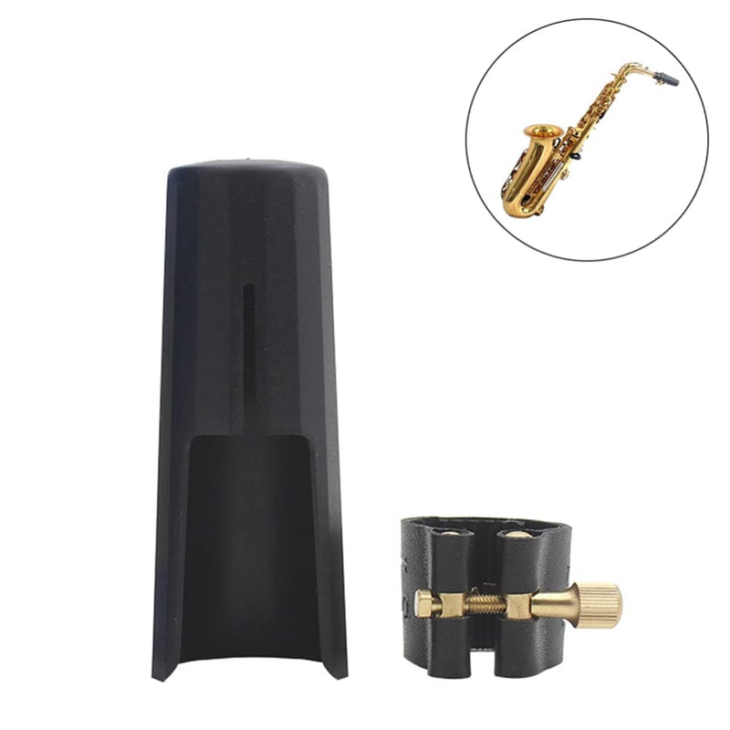 OriGlam Woodwinds Alto Saxophone Mouthpiece Cap, Leather Ligature Fastener with Plastic Mouthpiece Cap for Sax Saxophone (Alto)