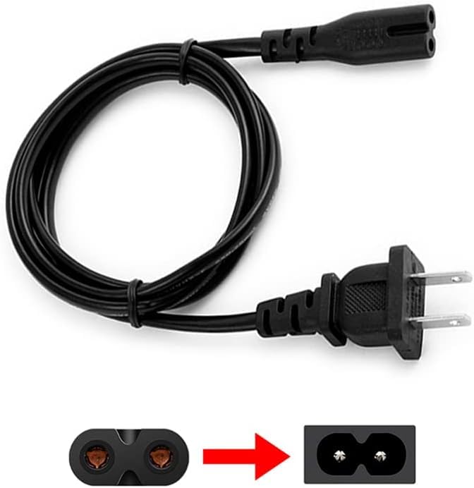 AC 2 Prong Power Cord 3FT C7 Figure 8 Replacement Power Cable for Samsung TV, LG, TCL, Roku, PS5, PS4, Xbox Game Console, Monitor and More