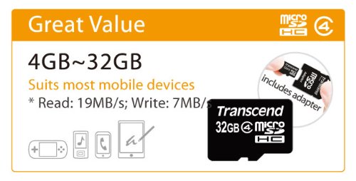 Transcend 4 GB Class 4 microSDHC Flash Memory Card TS4GUSDHC4