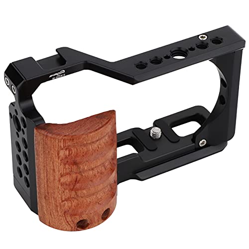 ZV-E10 Camera Cage for Sony ZV-E10 Camera,Wooden Handle Grip Video Shooting Cage Filming Accessories Cold Shoe Extension for Microphone/Light