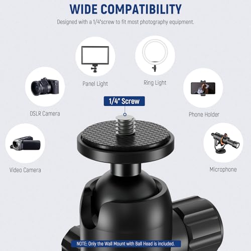 NEEWER 2.2 Inch Wall Ceiling Mount with Dual 360° Pan Base, 1/4" Ball Head, 10 Screws, Photography Studio Camera Wall Mount for Ring Video Light Strobe Flash Speedlite, Max Load 4.4lb/2kg, ST-WM3